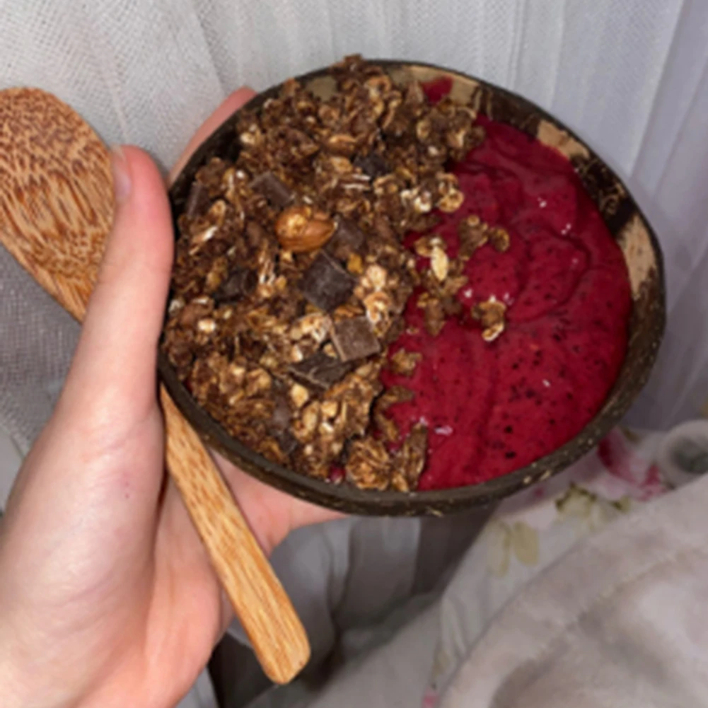

12-15cm Natural Coconut Bowl protection wooden bowl Coconut Wood tableware Spoon Set coco smoothie Coconut Kitchen Environmental
