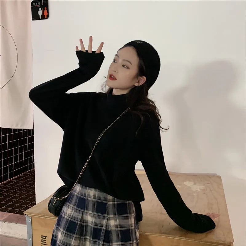 

Solid Loose T Shirts Korean Clothes Ins Spring Autumn Fashion Brand Ladies Tops O-neck Casual Style Long Sleeve Tees Female