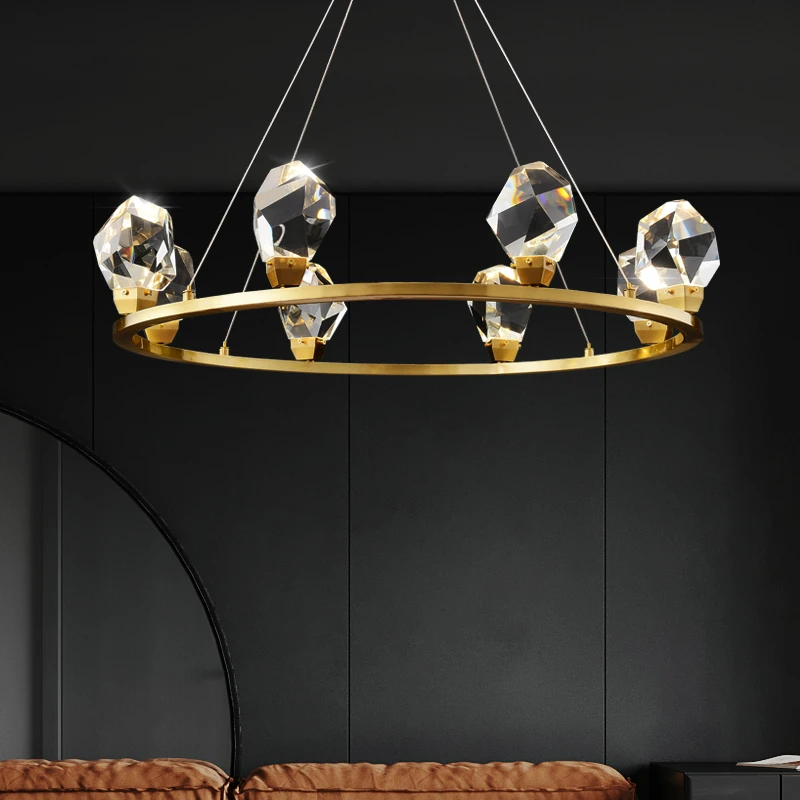 

Хрустальная светодиодная люстра K9 в стиле пост-модерн, круглая лампа из меди в скандинавском стиле для гостиной, столовой, спальни, ресторан...