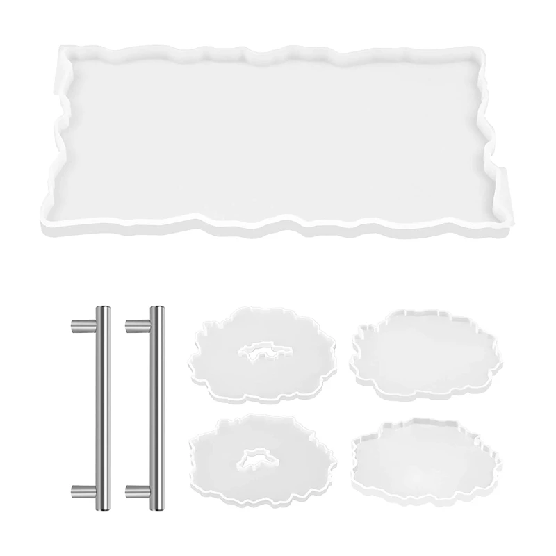 

Формы для подноса из смолы, 1 шт. форма для подноса из смолы с 4 подставками и 2 серебряными ручками для литья смолы