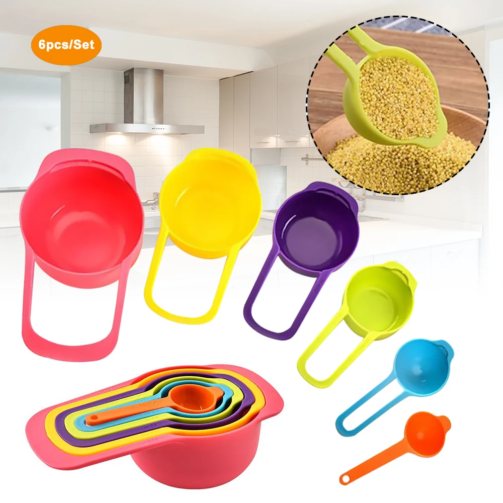 

6pcs Nested Measuring Cup Spoons Set Colorful Baking Cooking Kitchen Tool Sugar Cake Baking Spoon Kitchen Baking Measuring 2