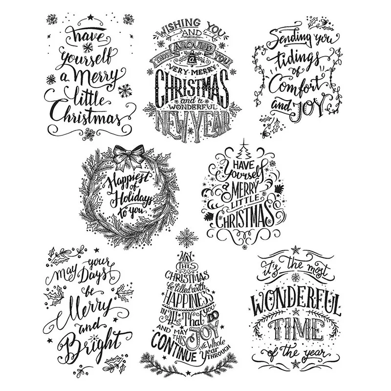 

7x7.9inch Mini Doodle Greetings Clear Stamp 2021 New Christmas Sentiments Transparent Stamps for DIY Scrapbooking Cards Making