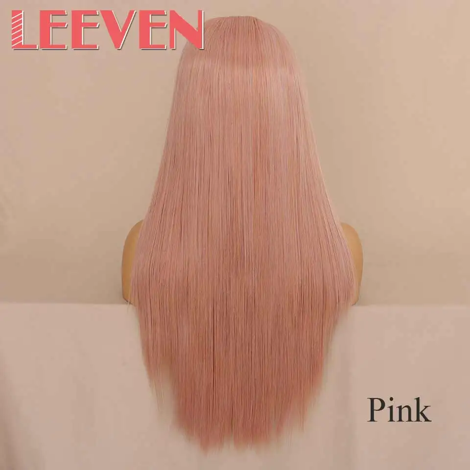 Leeven, 14 дюймов, короткий Боб, кружевные передние парики, розовый, 613 блонд, черные парики, синтетические, шелковистые, прямые волосы, парик для женщин - Цвет: Розовый