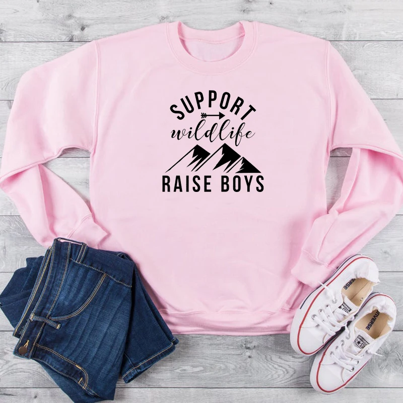 

Support Wildlife Raise Boys sweatshirt mountain graphic pure quality mother days gift slogan grunge tumblr party pullover L489