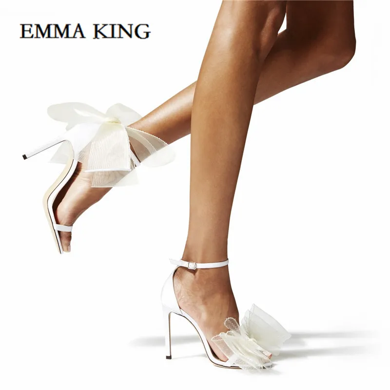 

Designer Stiletto Slingbacks With Mesh Bow Sandals Luxury Sexy Peep-toe High Heel Sandals for women Bow embellished Sandles