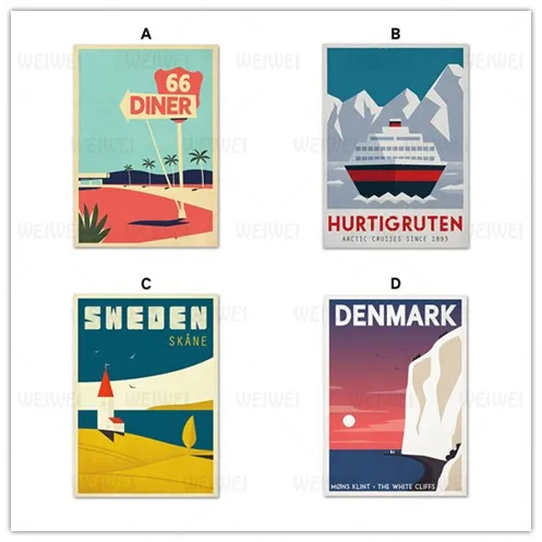 

Nordic Style World Famous Travel Location Art Poster Sweden Denmark Mural Canvas Painting Modern Home Decor Living Room Mural
