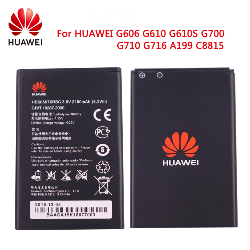 Оригинальный аккумулятор HB505076RBC для Huawei Ascend G527 A199 C8815 G606 G610 U20 G700 G710 G716 G610S C T Y600