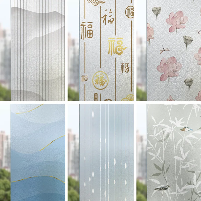

Chinese style electrostatic frosted glass sticker opaque bathroom anti-lighting bathroom anti-peep shading window paper film