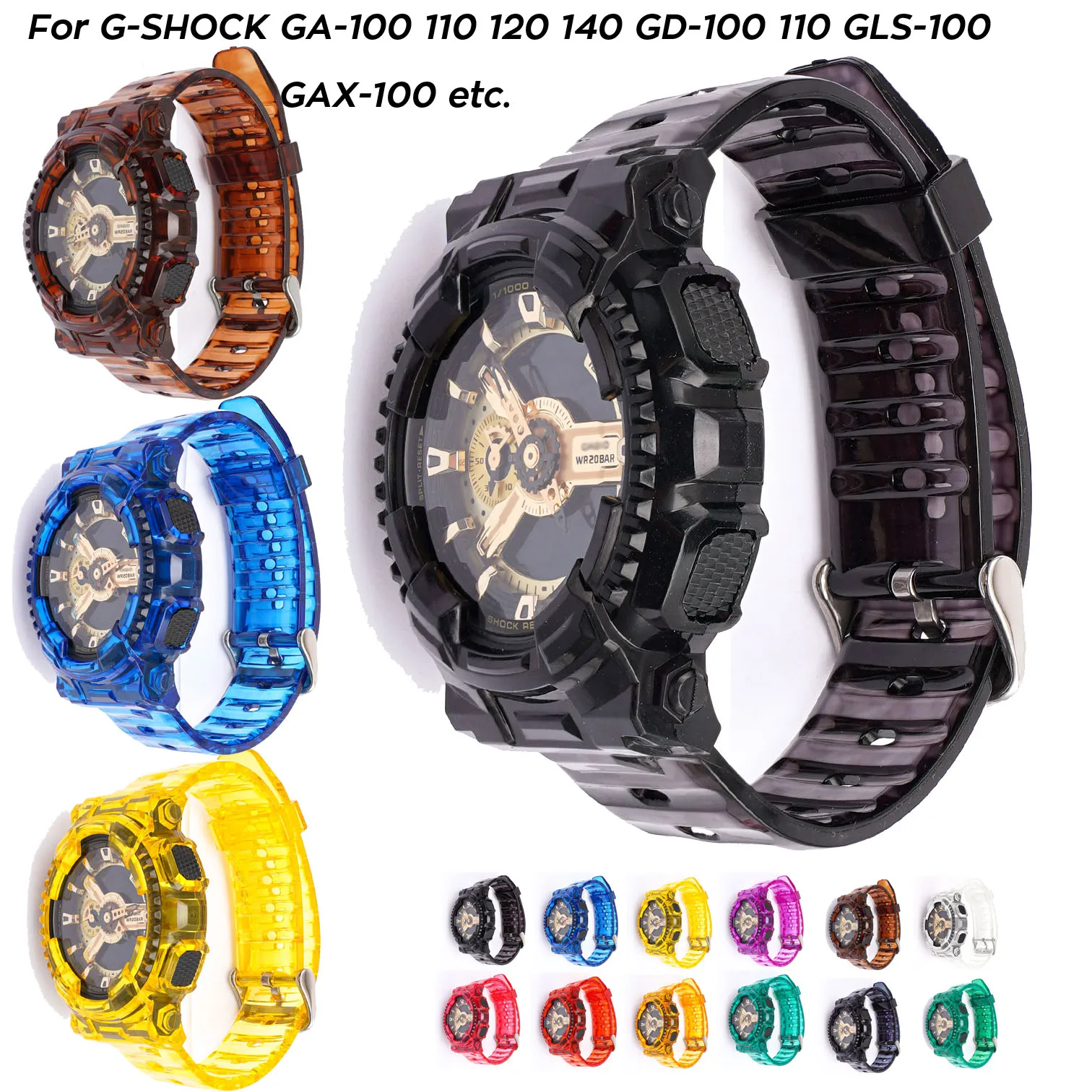 

GA110 Series Strap Watch Case For Casio G-SHOCK Resin Transparent Strap GD 120 GA 100 GA 110 GA 100C Strap Case Set Accessories