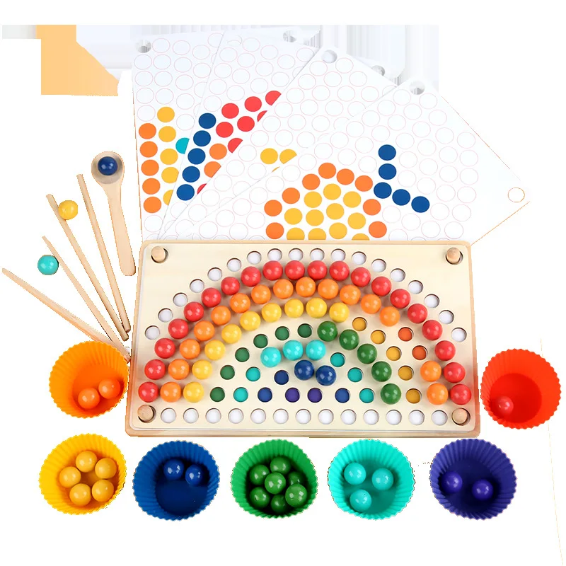 

Baby Toy 3D Puzzle Rainblw Beads Hands Brain Training Clip Beads Multi-functional learning Wooden Toy For Children