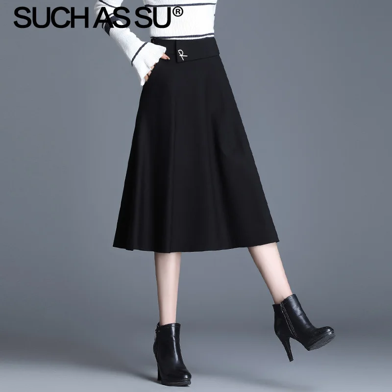 Black skirt Такая как SU новая трапециевидная Женская юбка осень зима черная красная сетчатая вязанная юбка с высокой талией S-3XL размера плюс плиссированная Женская юбка - Цвет: Black skirt