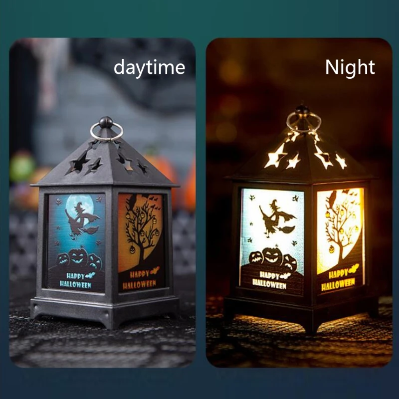 

D0AC украшение на Хэллоуин замок Тыква фонарь винтажная Свеча лампа подвесной ветровой свет Хэллоуин товары для вечерние