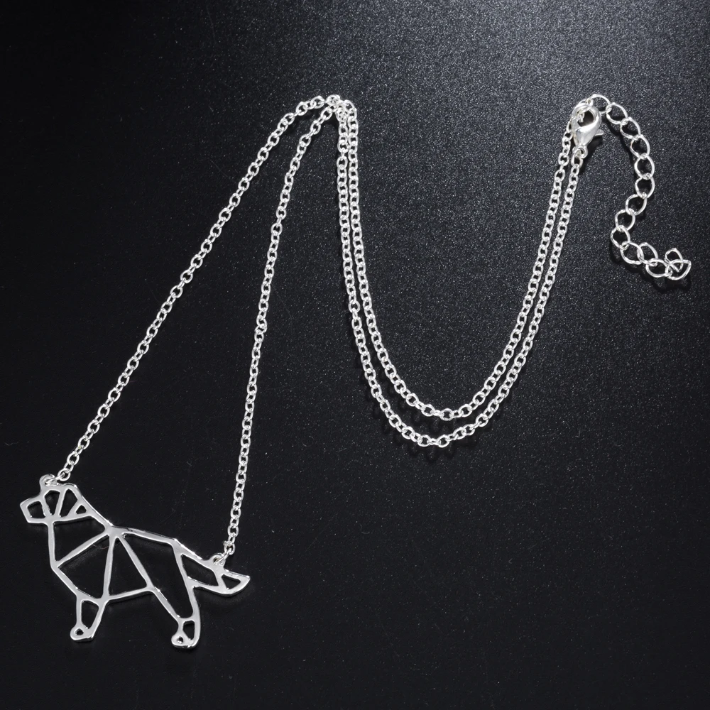 

Fashion Stainless Steel Origami Bulldog Necklace For Girl Kids Dog Necklaces Fashion Choker Pet Animal Hollow Geometry Jewelry