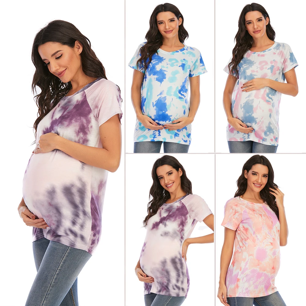 2022 New Summer Printed Pregnant T Shirt Maternity Simple O-Neck Short Sleeve T-shirt Pregnancy Mom Clothes Tops Summer Tees