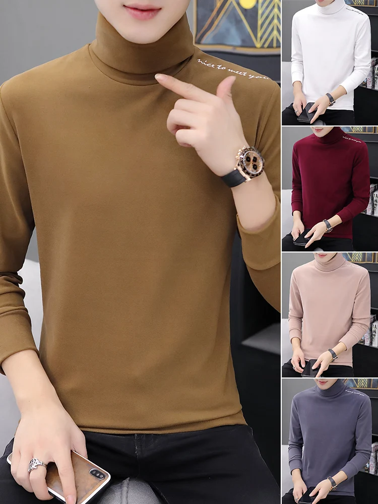 

Men's Long Sleeve High Neck Sweater Knitwear Korean Trend Personality 2019 New Base Coat Spring and Autumn Line Clothes