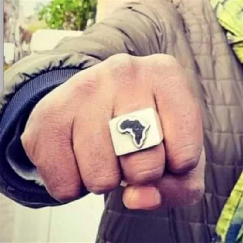 

Map of Afric Rings for Men and Women USA 7-8-9-10-11-12 Silvertone Outline African Inspired Jewelry African Ring Band JK30R-3D1