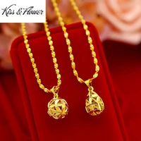 kissflower nk52 2022 fine jewelry wholesale fashion woman girl birthday wedding gift vintage hollow 24kt gold pendant necklaces