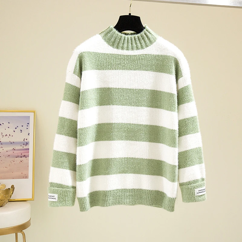 

Lucyever Fashion Striped Women Sweater Winter Warm Soft Jumper Letter Sweet Long Sleeve Knitted Pullover Coat Sweater New 2021