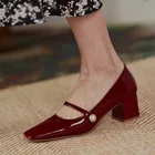 Женские туфли-лодочки из лакированной кожи, демисезонные туфли с жемчугом, с квадратным носком, модель 9023N