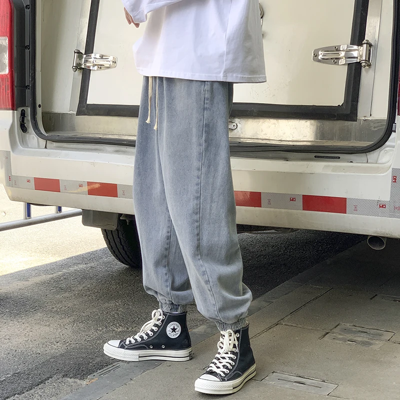 

Джинсы мужские джинсовые повседневные, джоггеры из денима, однотонные, для бега, стиль мужские джинсы, брюки, уличная одежда, весна-осень