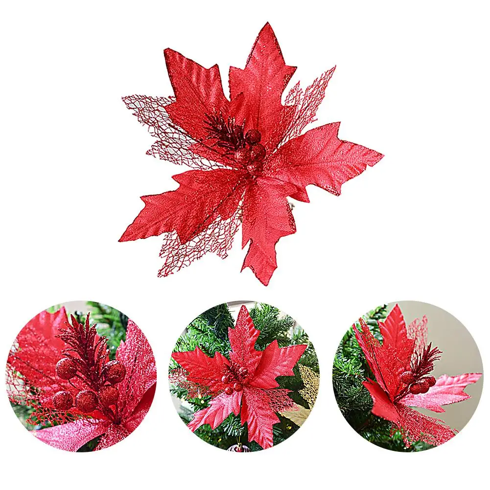 25x15 см Poinsettia искусственный цветок Рождественская елка украшения новый год DIY