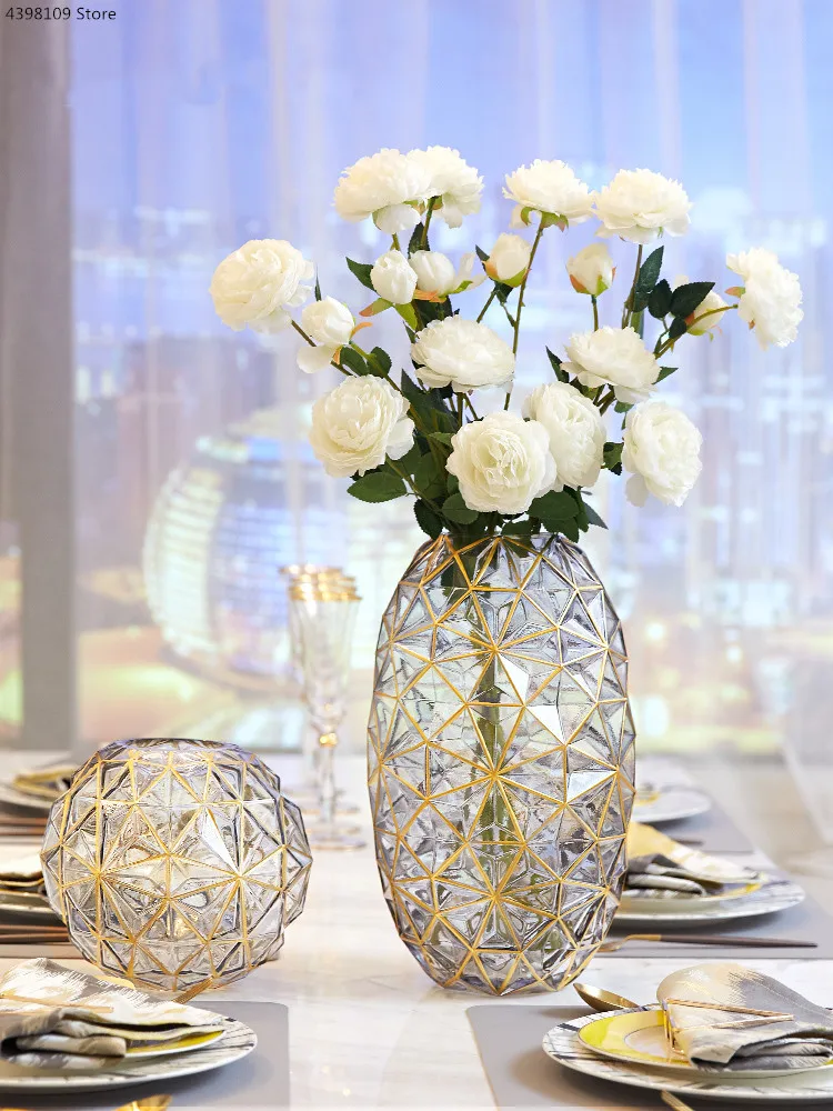 

Креативная нестандартная Геометрическая ваза, украшение для дома, скандинавский светильник, Роскошная золотая стеклянная ваза, ваза для го...
