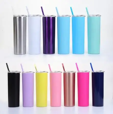 

20oz Stainless Steel Skinny Tumbler With Lid Straw Skinny Cup Wine Tumblers Mugs Double Wall Vacuum Insulated Cup Water Bottle