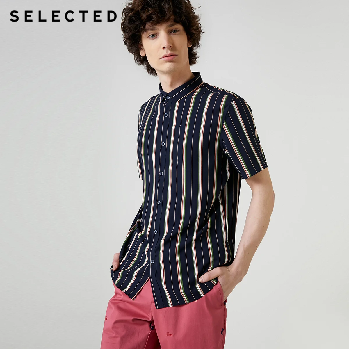Мужская рубашка в полоску разных цветов с короткими рукавами S | 419204554 одежда