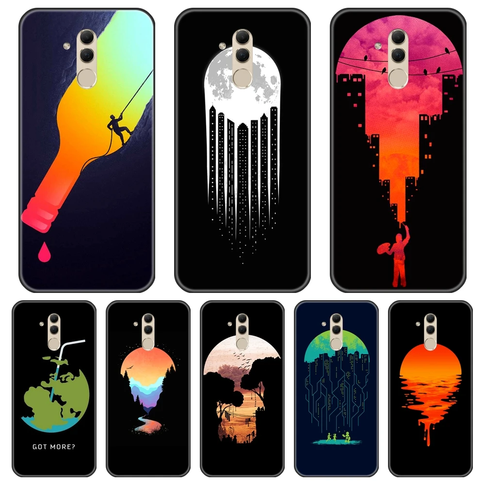 Черный арт звезда луна земля чехол для телефона Huawei Mate 7 8 9 10 20 Lite Мягкая