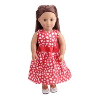 18 inch american doll girls love printed red dress newborn baby skirt toys accessories fit 40 43 cm boy dolls gift c154