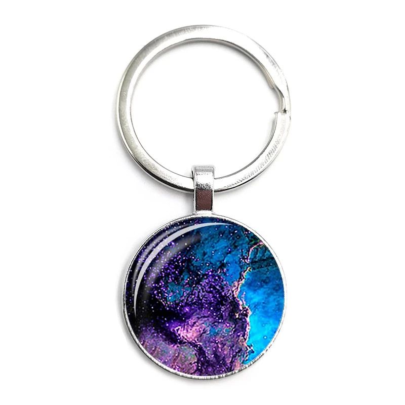 

2020 Creative Retro Art Earth Satellite Universe Galaxy Glass Cabochon Pendant Keychain Men and Women Jewelry Keychain