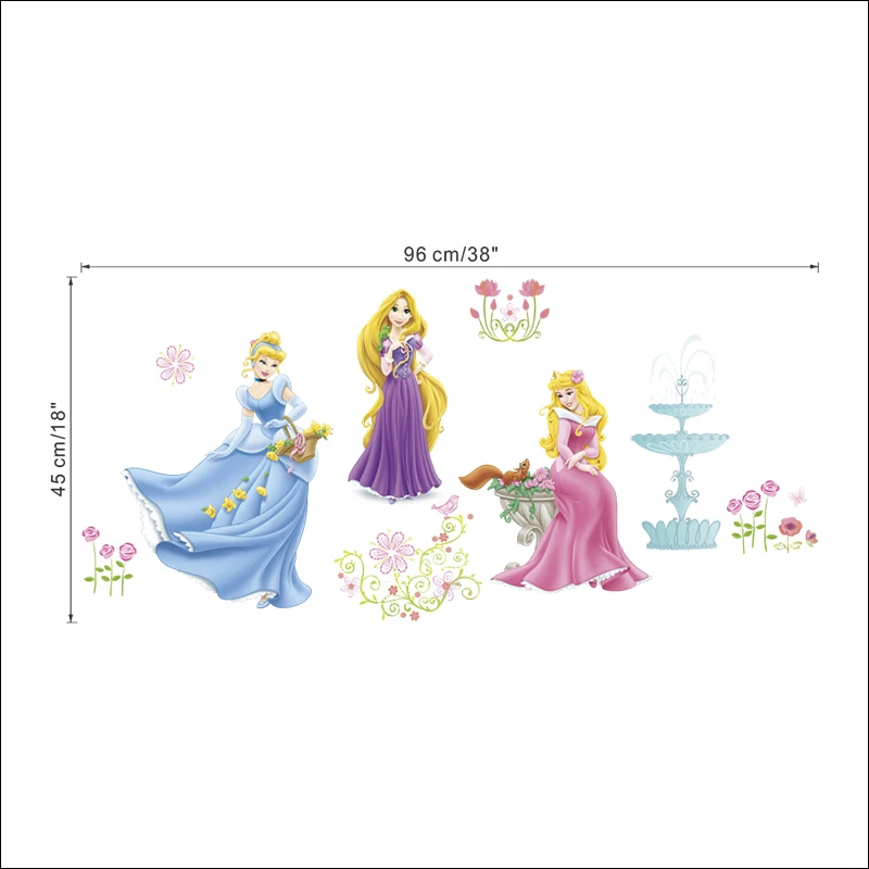 Cartoon Disney Rapunzel Cinderella Princess PVC Wall Stickers For Kids Girls Bedroom Accessories Home Decor Mural Art Decal | Дом и сад