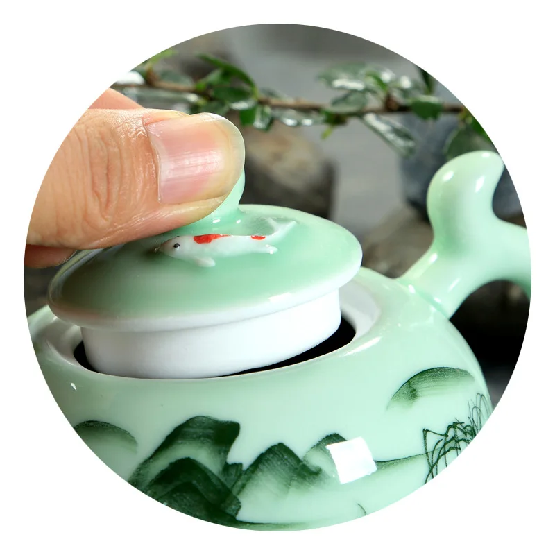 220 мл Китайский Longquan Celadon чайный горшок пейзаж/Lotus Фарфор Чайный набор кунг фу