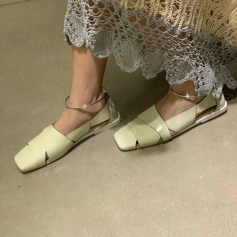 DEAT/простые женские туфли с квадратным носком на плоской подошве металлической