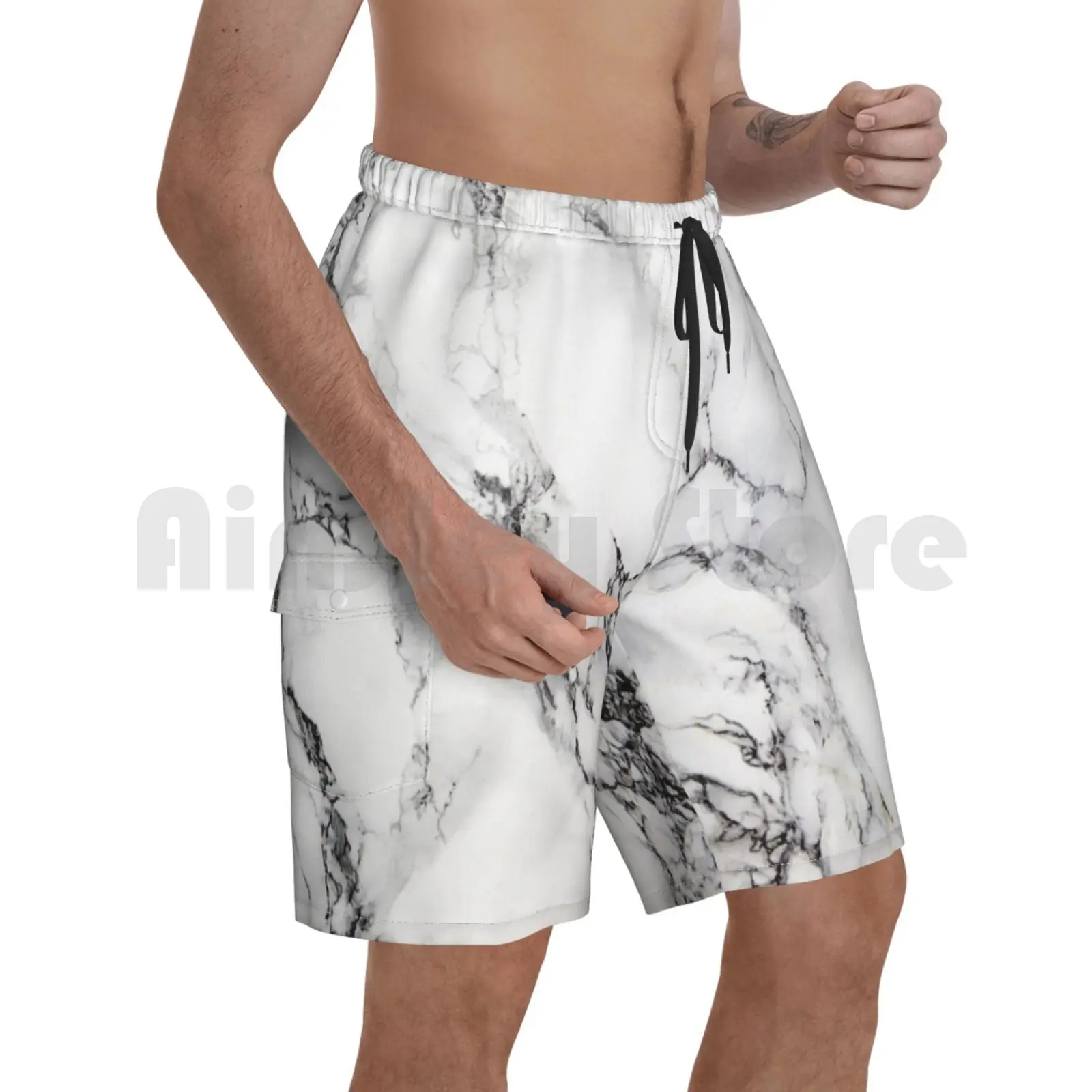 

Пляжные шорты Мраморный черный белый фон Модный популярный