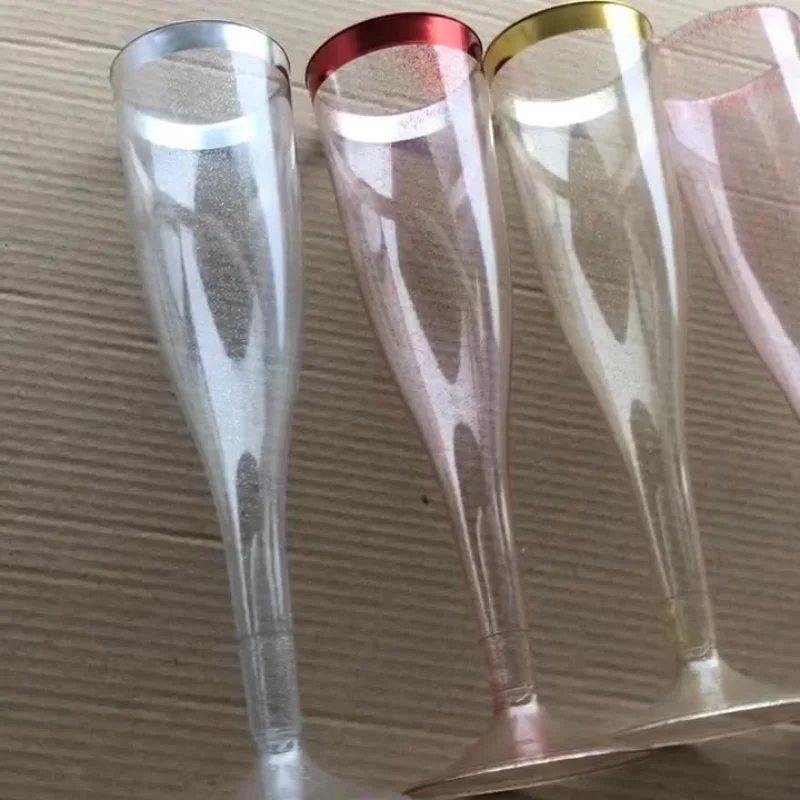 

100 PACK Clear Plastic With Rose Glitter Classicware Glass 6.5oz Champagne Wedding Parties Toasting Flutes