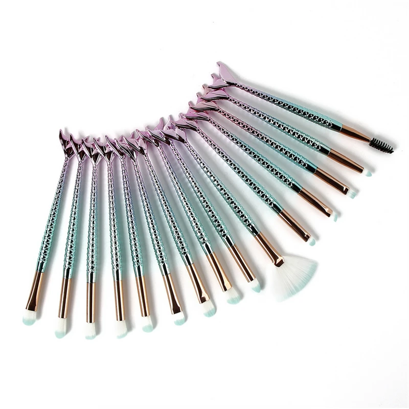 Кисти для макияжа с хвостом русалки набор из 15 щеток постепенного изменения