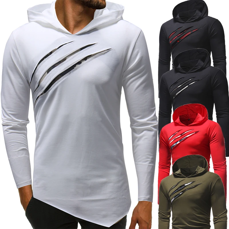 

2021 autumn and winter new claws camouflage color matching men's casual slim hooded long-sleeved T-shirt streetwear