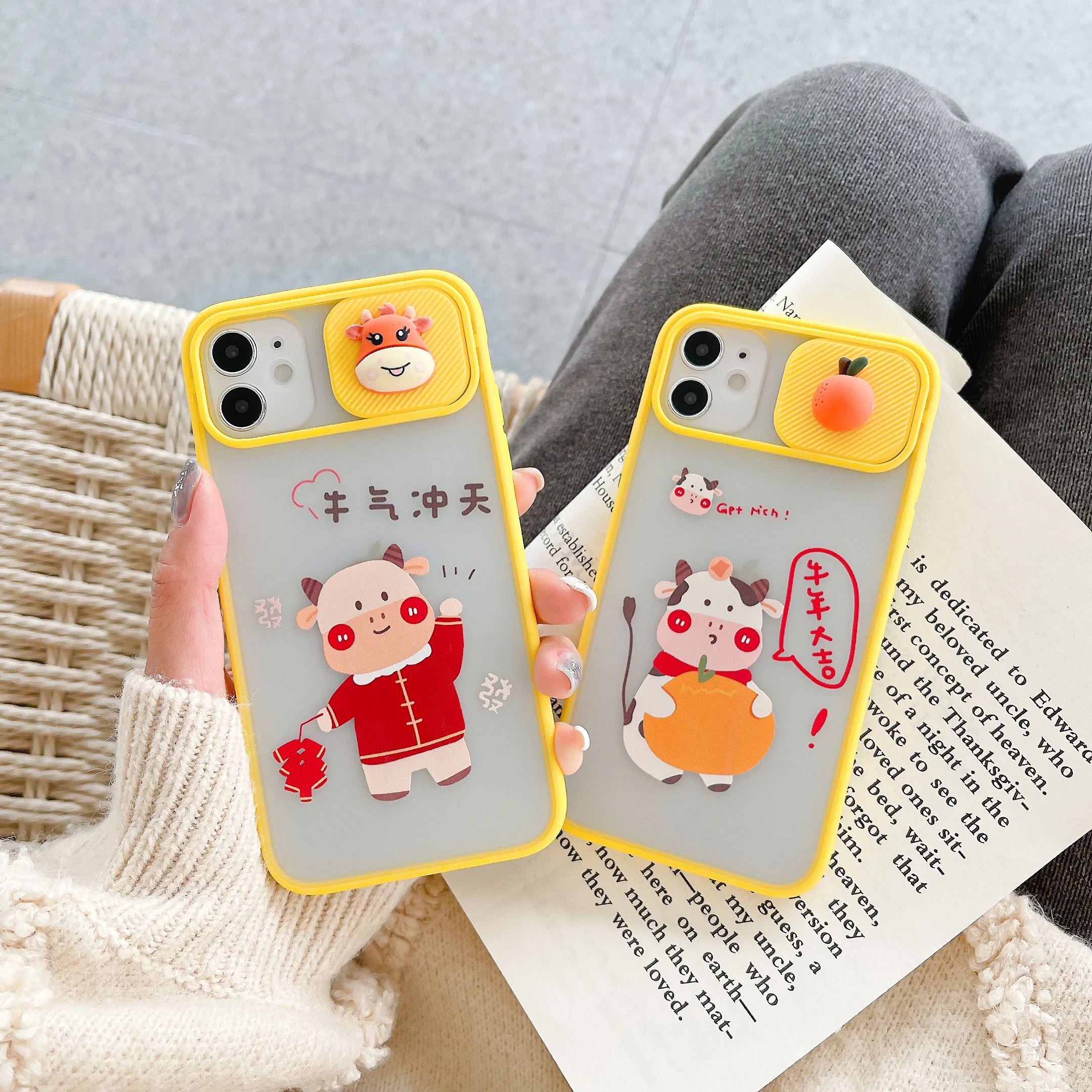 

The Year of the Ox sliding window is suitable for iphone 12 pro mobile phone case 11 7 8 plus X XS Max Xr mini protective cover