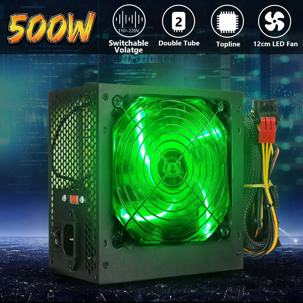 Макс. 500 Вт источник питания 120 мм светодиодный вентилятор 24 Pin PCI SATA ATX 12V PC