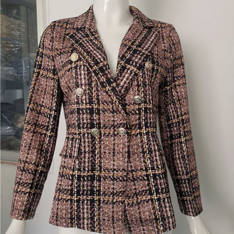 

Red Plaid Blazer 2020 Women Spring-Autumn Vintage Jackets Office Ladies Slim Long-sleeved Double-Breasted Blazers Oversized 3XL