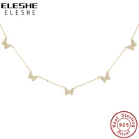 eleshe 100 925 sterling silver chain necklaces for women 2021 jewelry 18k gold plated crystal mini butterfly pendant necklace