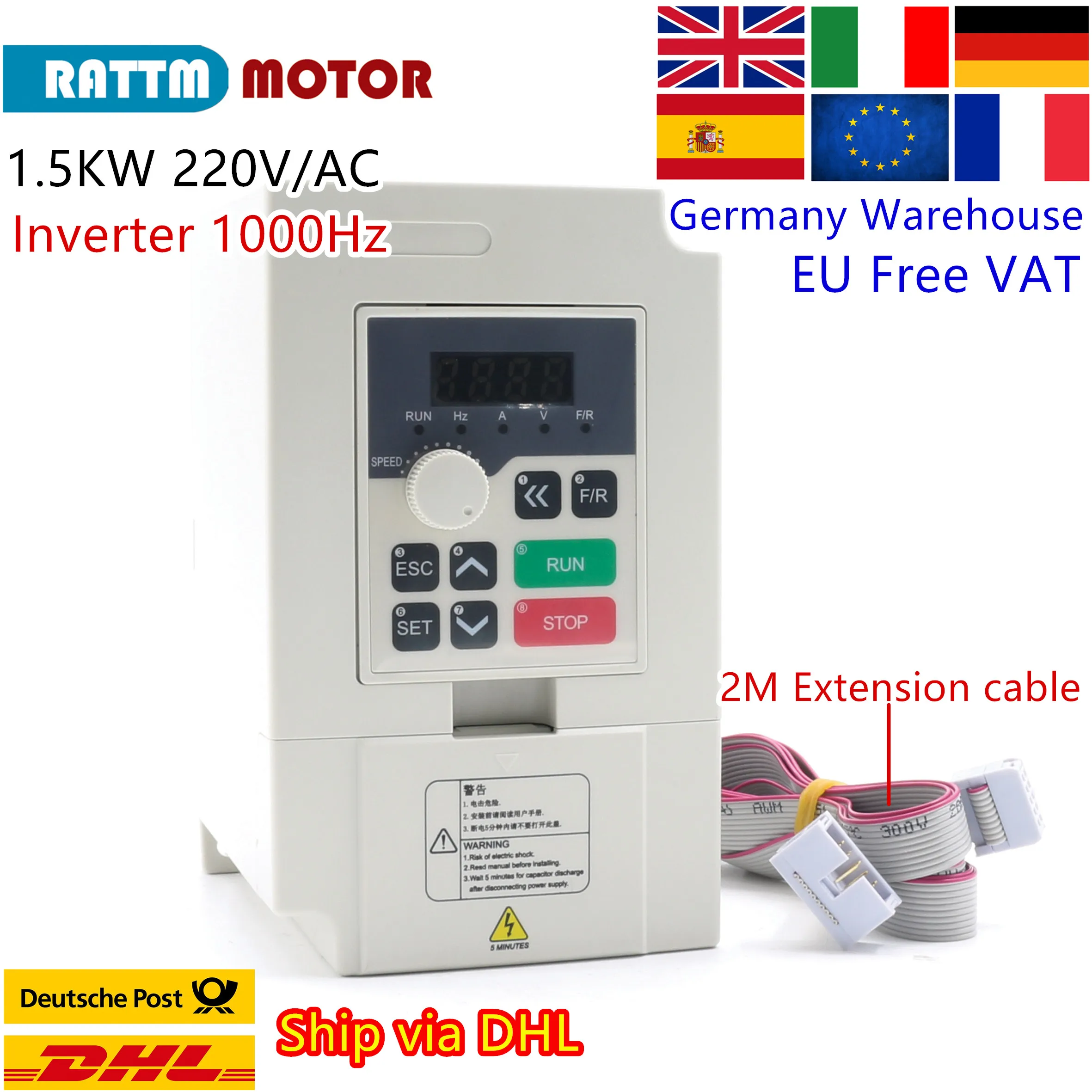 

『EU Free VAT』1.5KW Variable Frequency Drive VFD Inverter 2HP 220V VSD 1000Hz CNC Speed Control Spindle Engraving Milling Machine