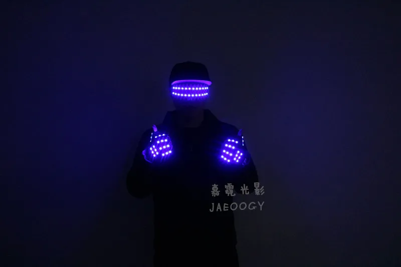 День Рождения вечерние светодиодный перчатки сценические DJ представление светящиеся очки Хэллоуин ночное поле флуоресцентные танцевальные огни костюм реквизит - Color: Blue gloves glasses