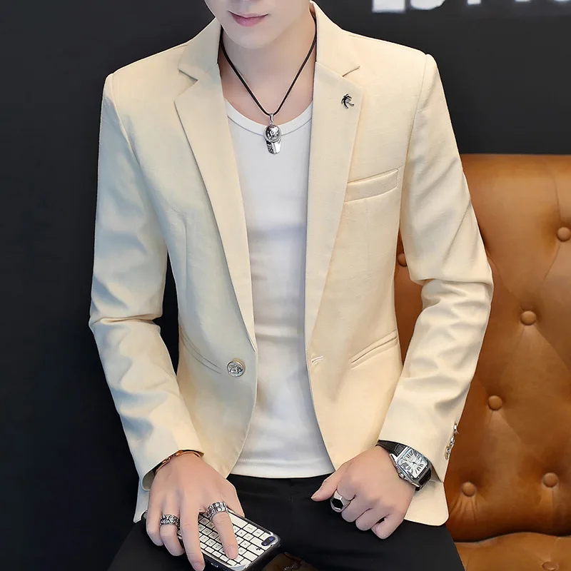 

2021 men handsome character stealth gauze teenagers light color fashion leisure business blazer