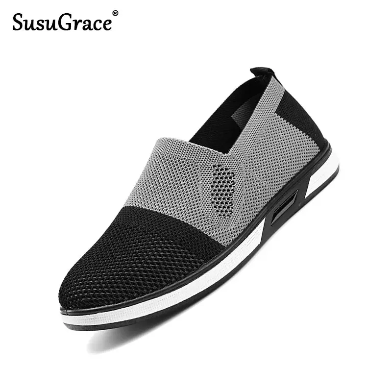 

Летние мужские сетчатые Лоферы Susugrace, дышащие, Новые поступления, уличная модная повседневная обувь на плоской подошве, слипоны, серые, черн...
