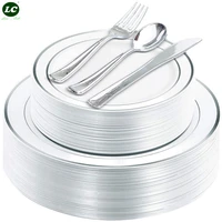 25 guests 125pcs silver plastic plates with disposable dinnerware plastic silverware plastic plates silver rim silverware