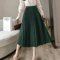 2020 new autumn winter women woolen base skirt korean fashion slim high waist pleated hem long skirt vintage skirt