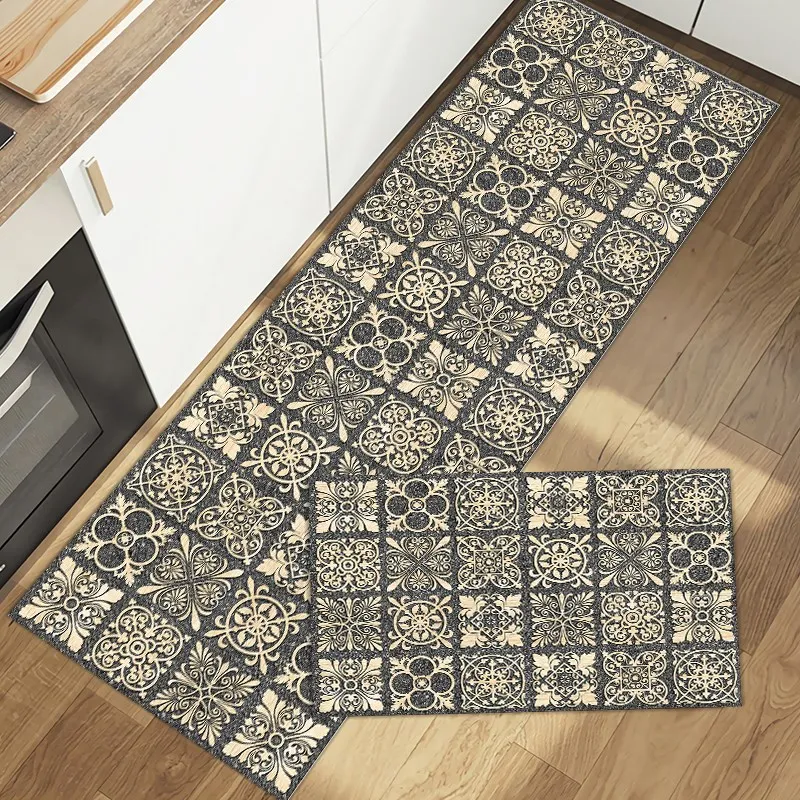 

Bohemian PU Leather Kitchen Mat Carpet Pvc Oilproof Floor Mat Waterproof Entrance Door Mat for Living Room Kitchen Bedroom