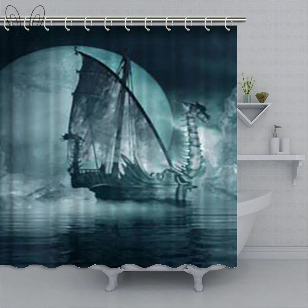 Custom Kraken Octopus Boat Waterproof Shower Curtain Polyester Fabric Curtains Bathroom Decor With Accessories | Дом и сад